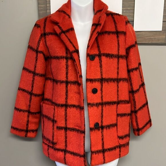 Old Navy Girl’s Red and Black Checked Peacoat Lined Jacket w/ Pockets- Lge 10/12 - Picture 10 of 16